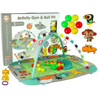 Розвивальний ігровий килимок LEAN Toys 5 в 1 із кульками  зелений та рожевий